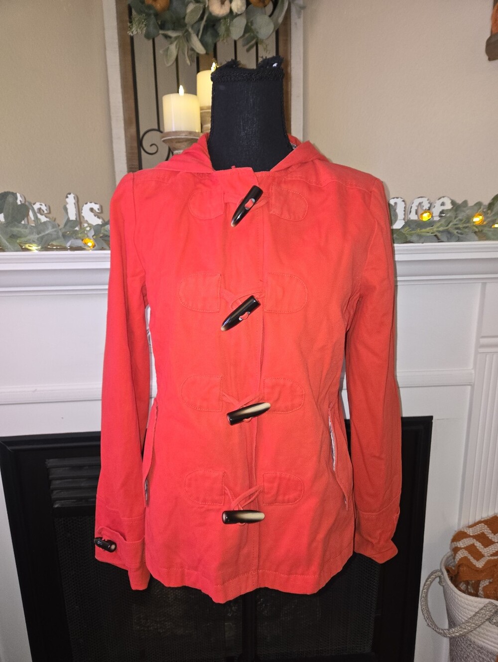 Banana Republic Coral Red Hooded Toggle Jacket